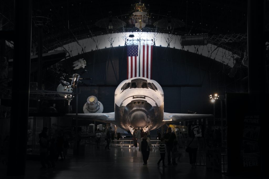 Discovery into Space. Space shuttle in the National Air and Space Museum.